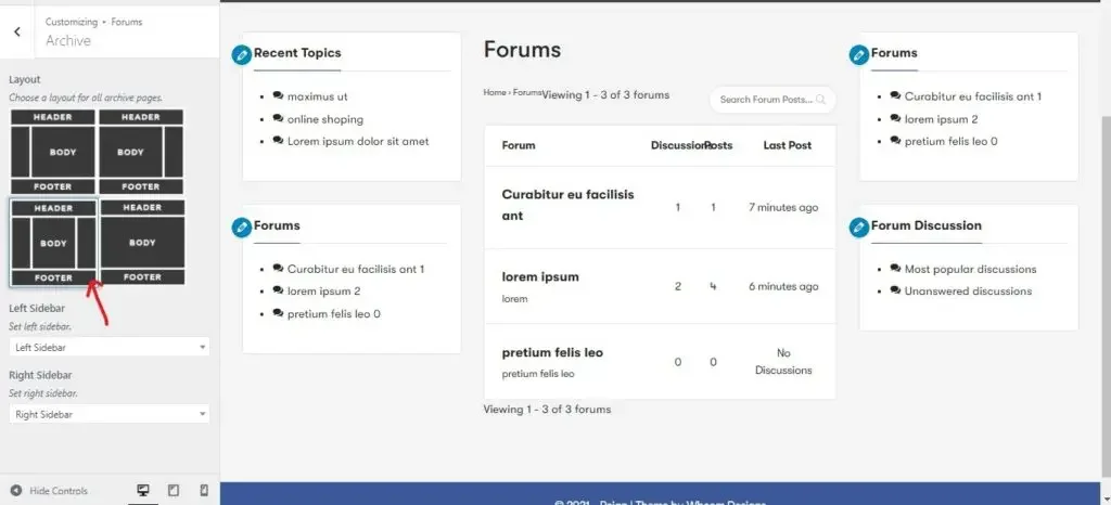 Sidebar Options for Forum Pages
