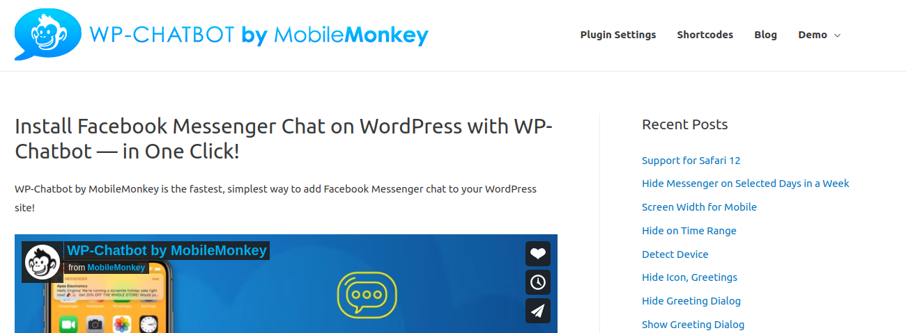 WP Chatbot by MobileMonkey
