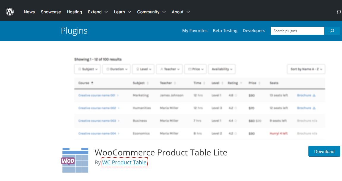 WooCommerce Product Table Lite