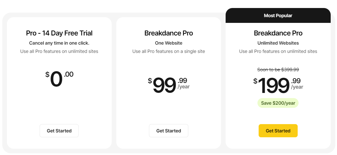 breakdance page builder pricing