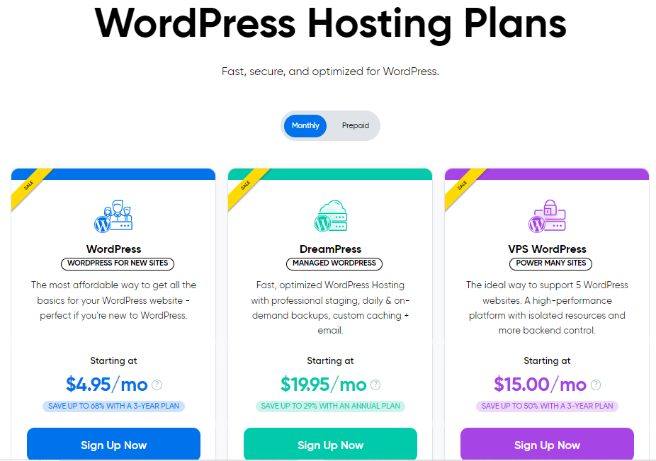 dream host wordpress hosting plans