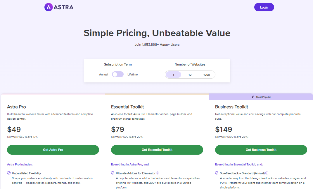 astra pricing