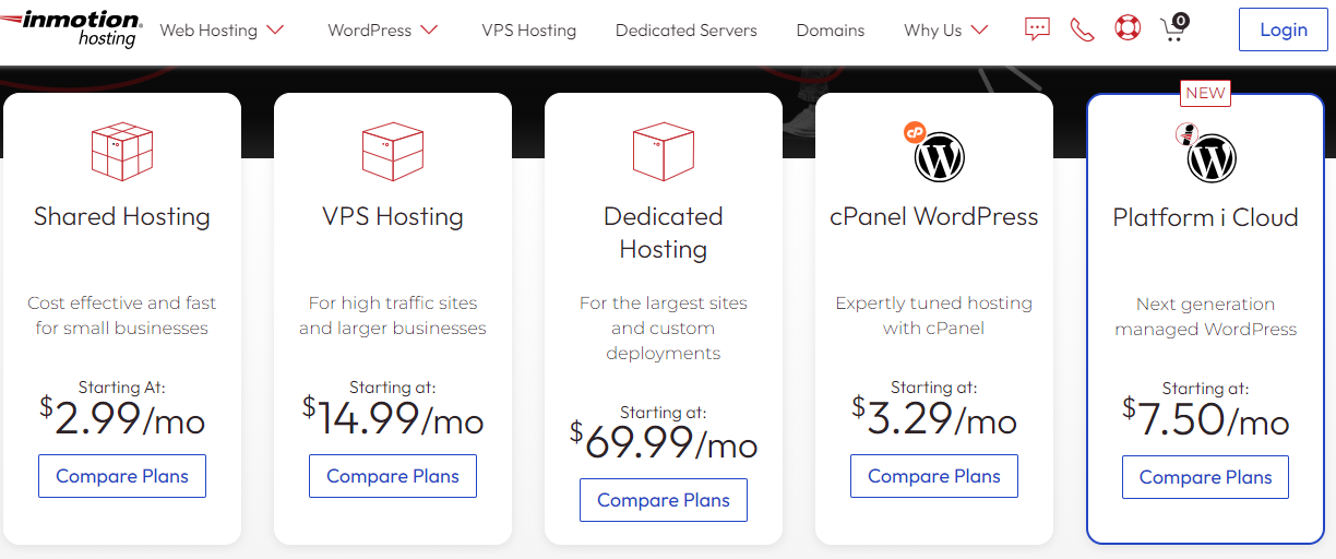 inmotion web hosting pricing plans
