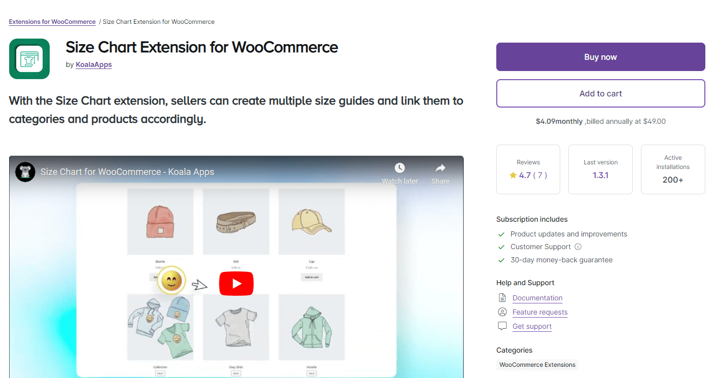 Size Chart Extension for WooCommerce
