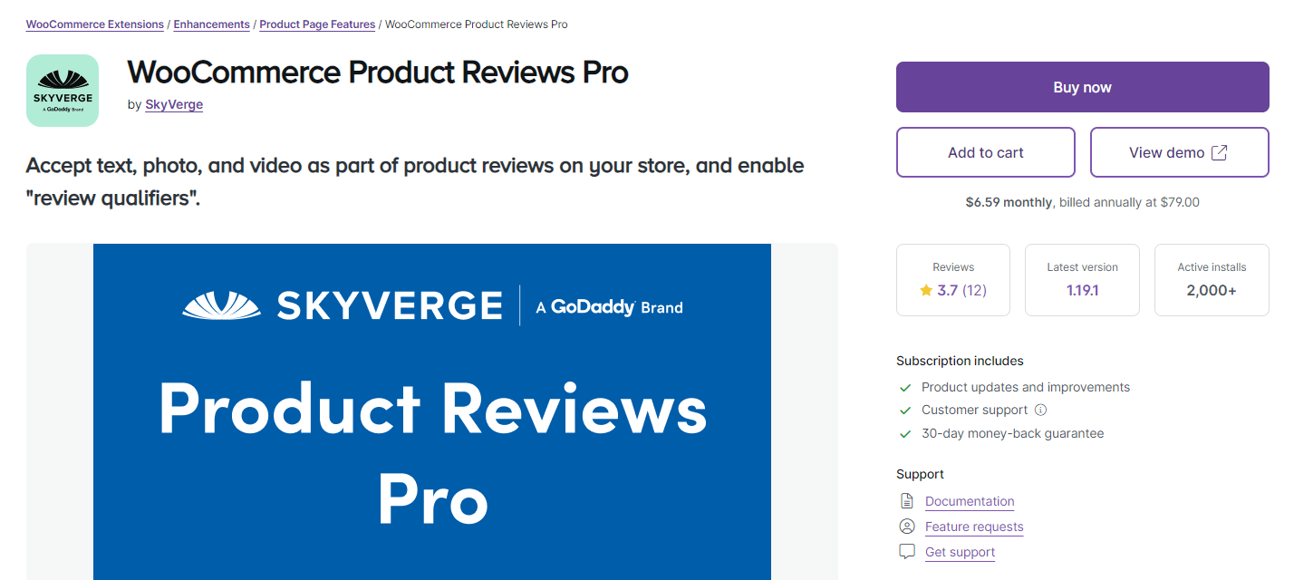 WooCommerce Product Reviews Pro plugin
