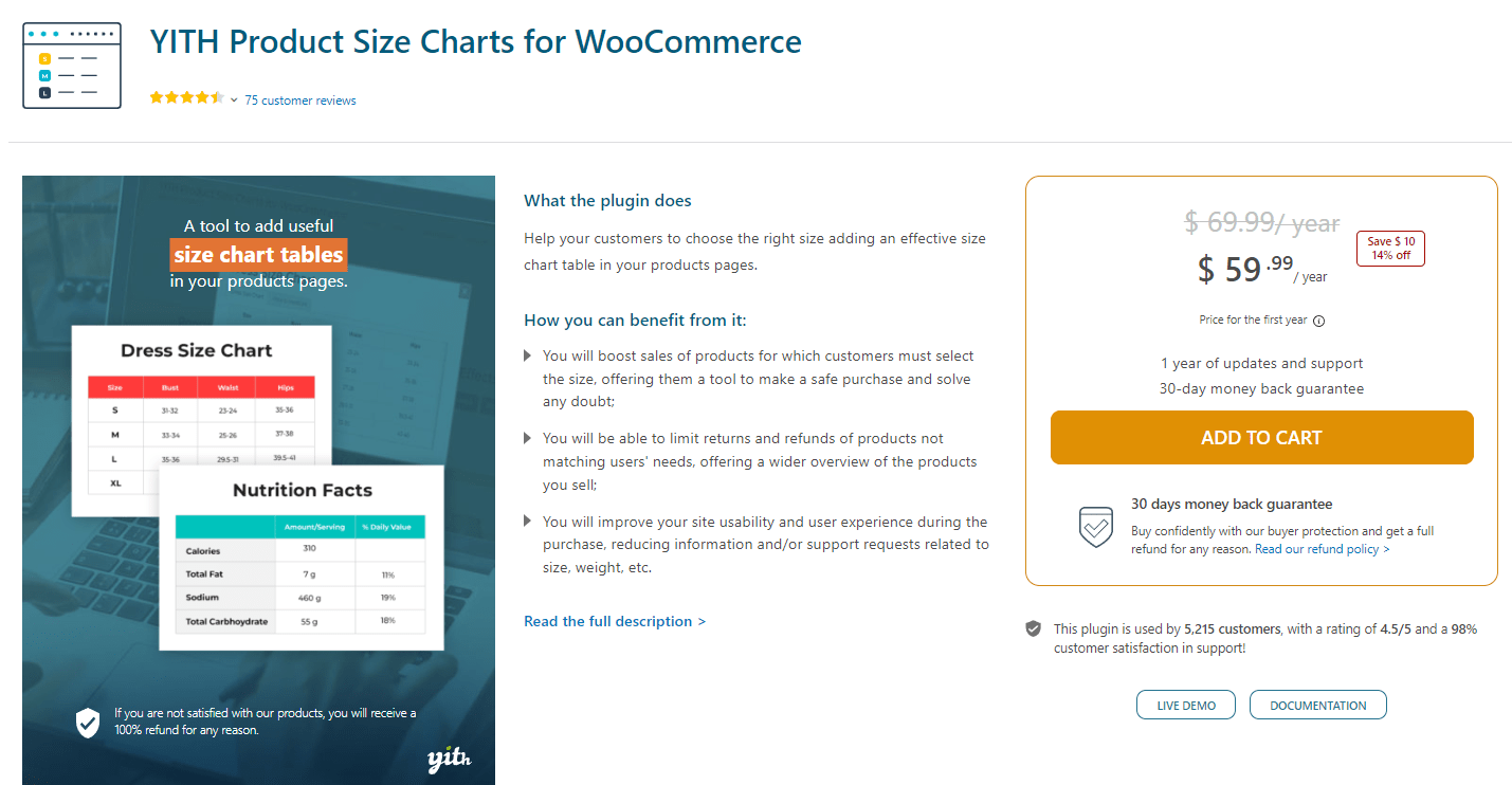YITH Product Size Charts for WooCommerce